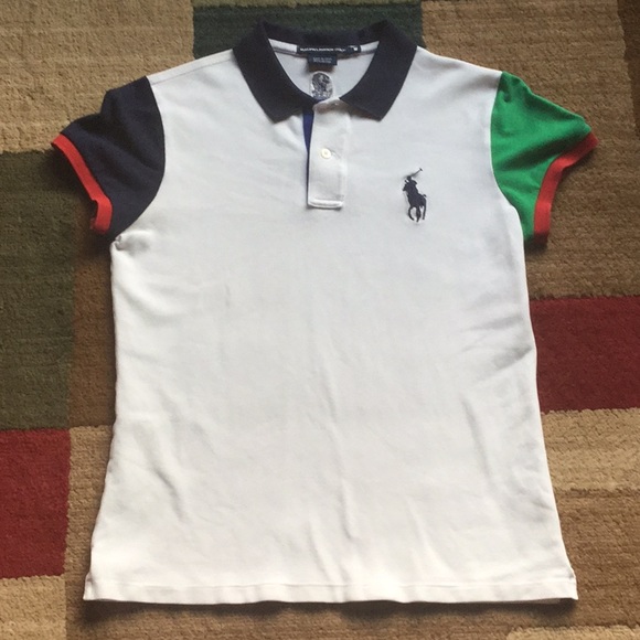 Ralph Lauren Tops - Ralph Lauren Golf Blue White Green Polo Top Size M
